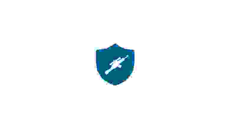 Blue Icon of a Sporting Rifle on a Shield