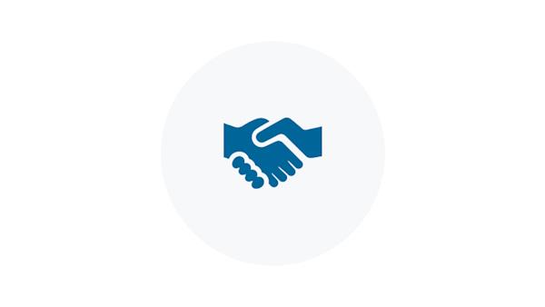 Blue icon of a handshake