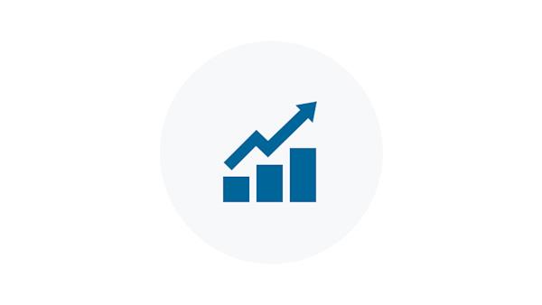 Blue Icon of a Chart and Arrow Going Up