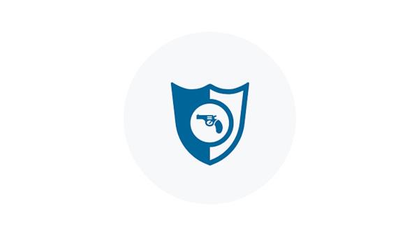 Blue Icon of a Revolver on a Shield